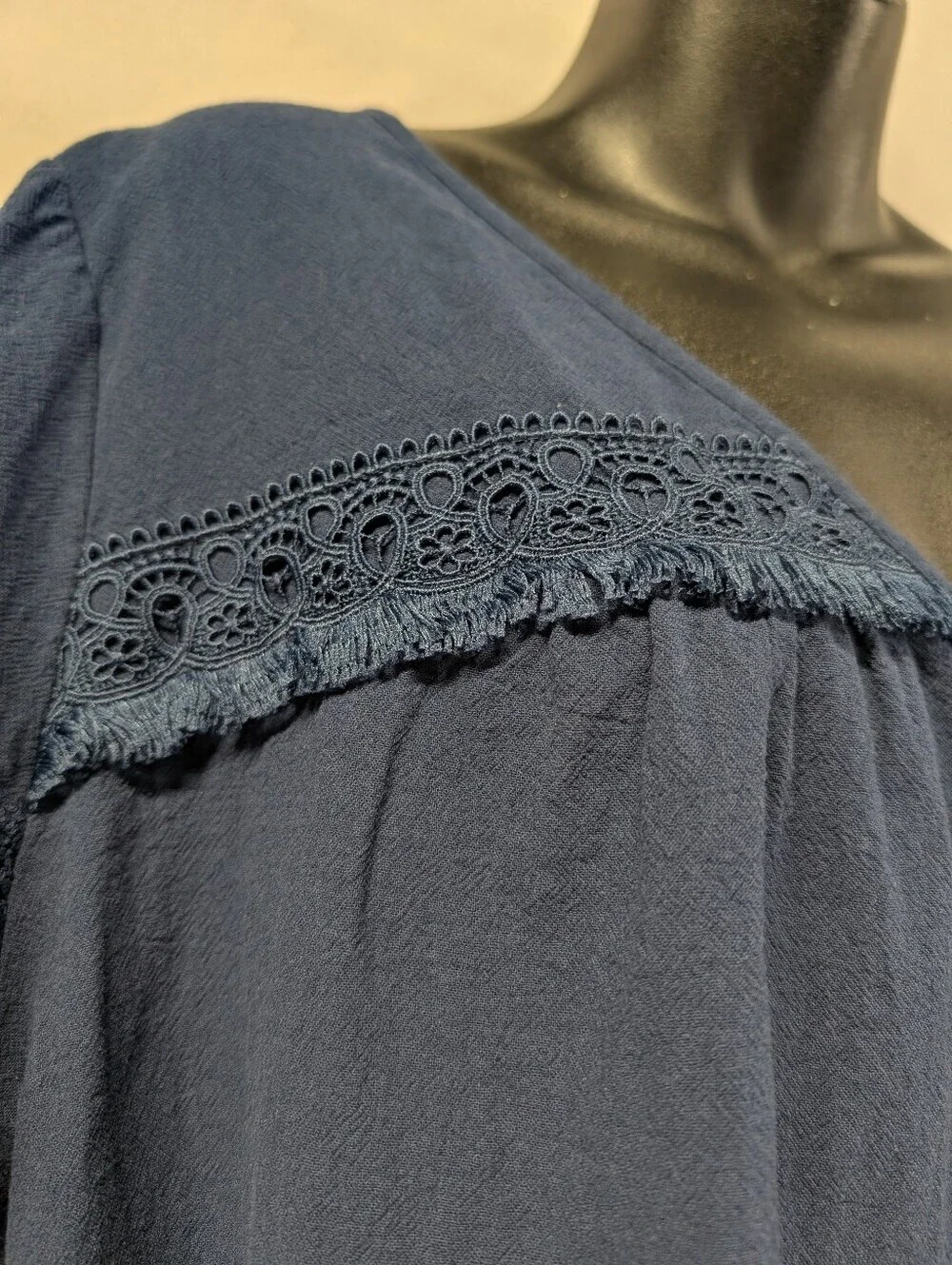 BloomChic Crochet Lace Sleeve Blouse Plus Size 18 20 Navy Boho Cotton Top - Picture 7 of 10